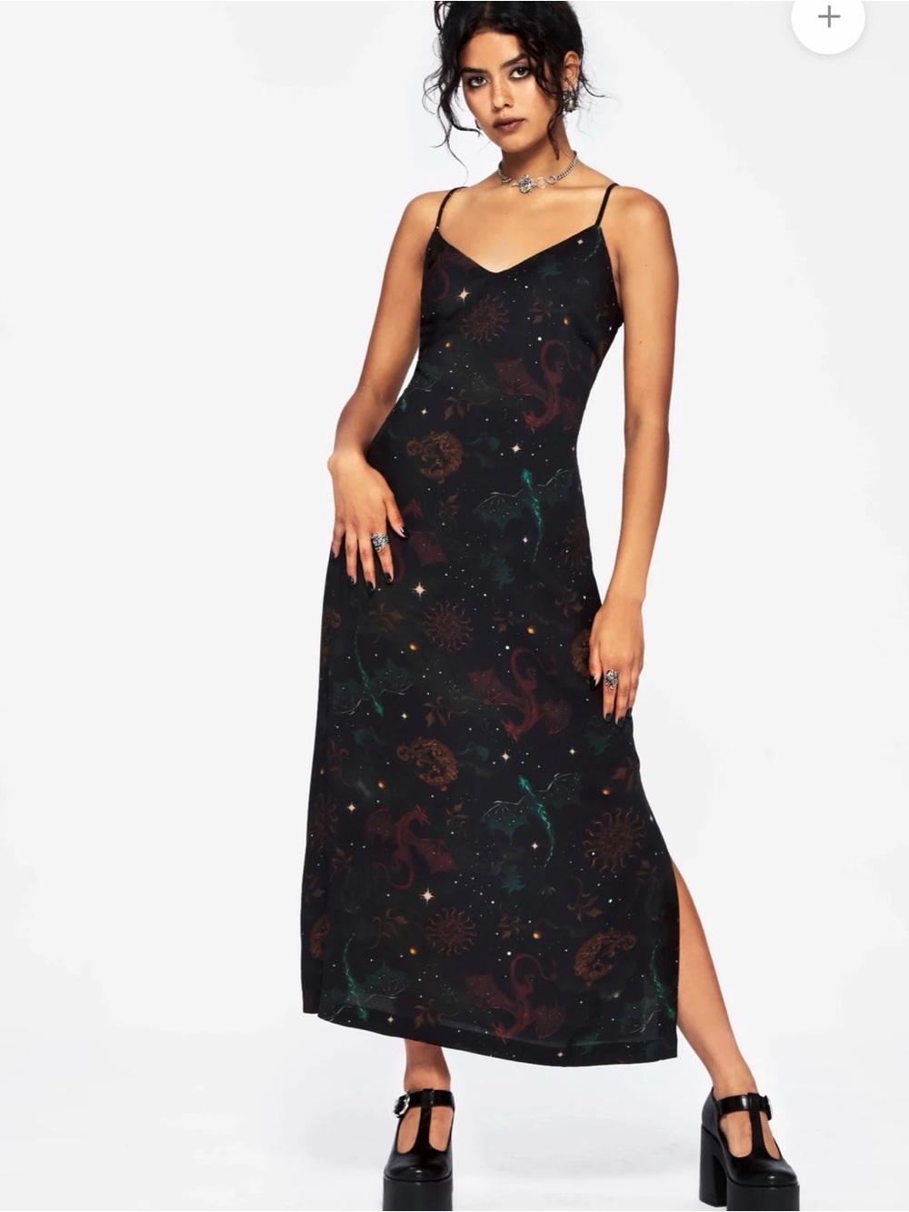 Disturbia Phoenix Dragon Celestial Cami Midi Dress Black US 12 NWT